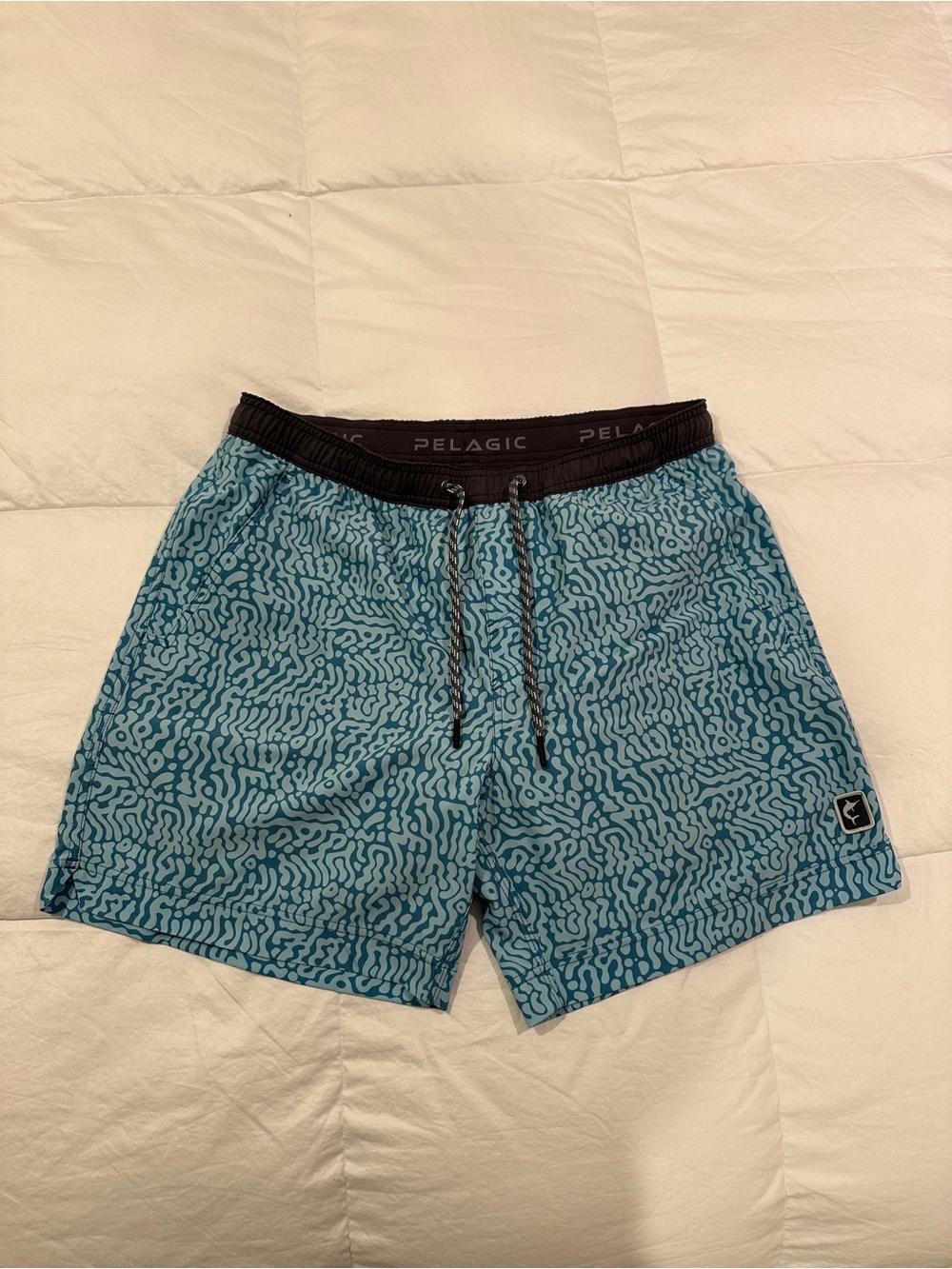 Pelagic Teal Blue Patterned Men's Swim Board Shorts